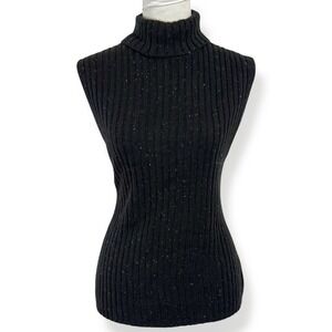 Y2K White Stag‎ Sleeveless Turtleneck Vest Top Size L Black Rainbow Ribbed VTG